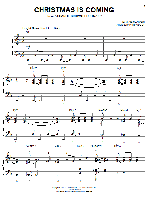 Vince Guaraldi Christmas Is Coming sheet music notes and chords. Download Printable PDF.