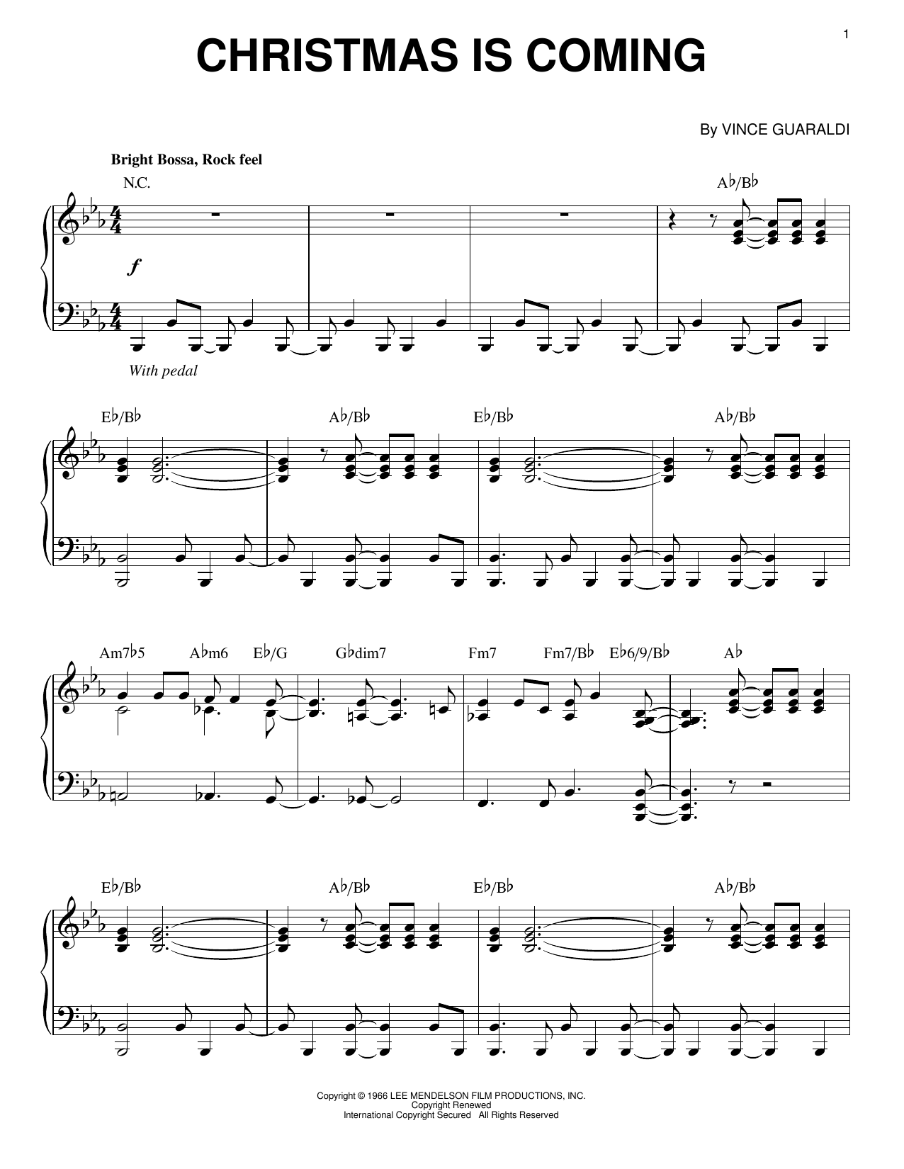 Vince Guaraldi Christmas Is Coming sheet music notes and chords. Download Printable PDF.