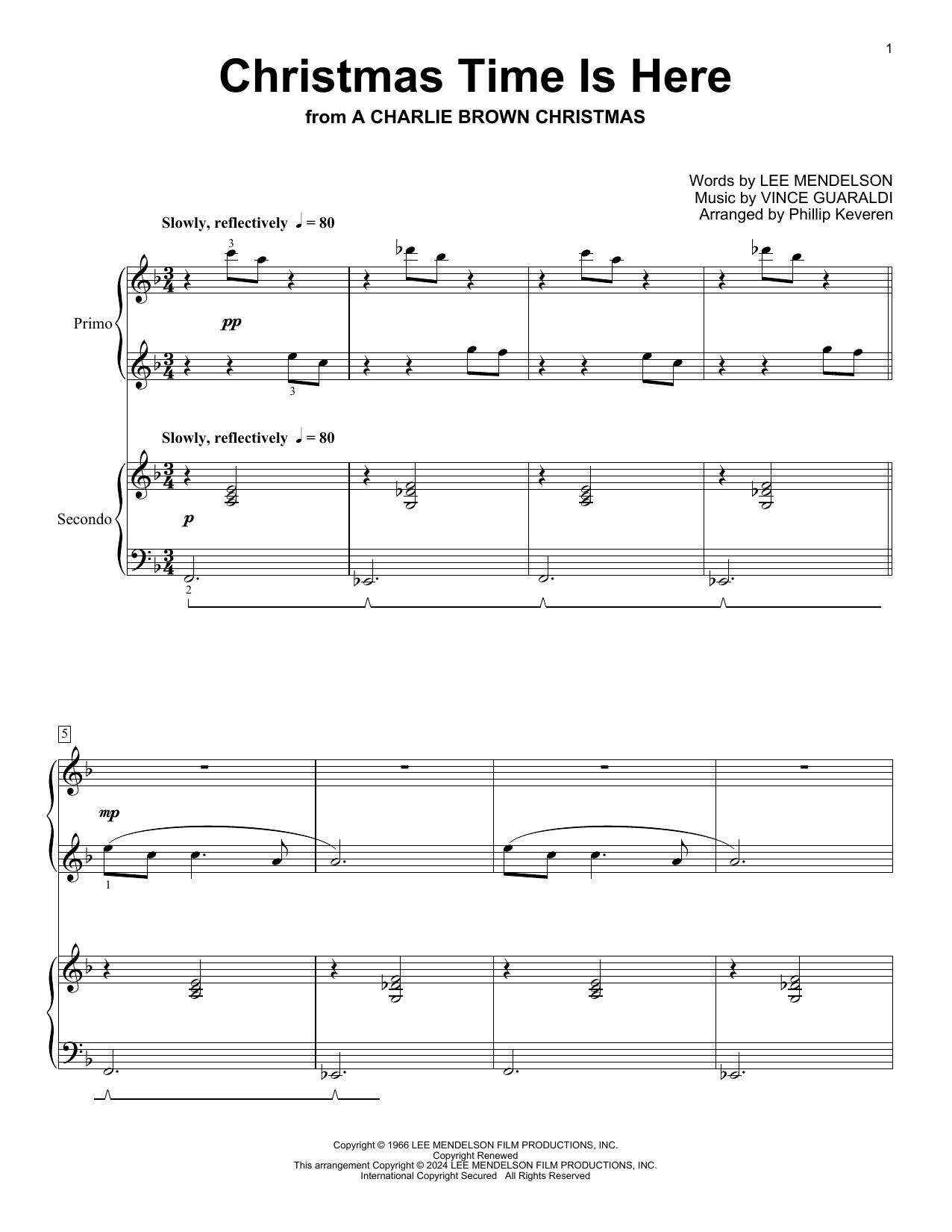 Vince Guaraldi Christmas Time Is Here (arr. Phillip Keveren) sheet music notes and chords. Download Printable PDF.