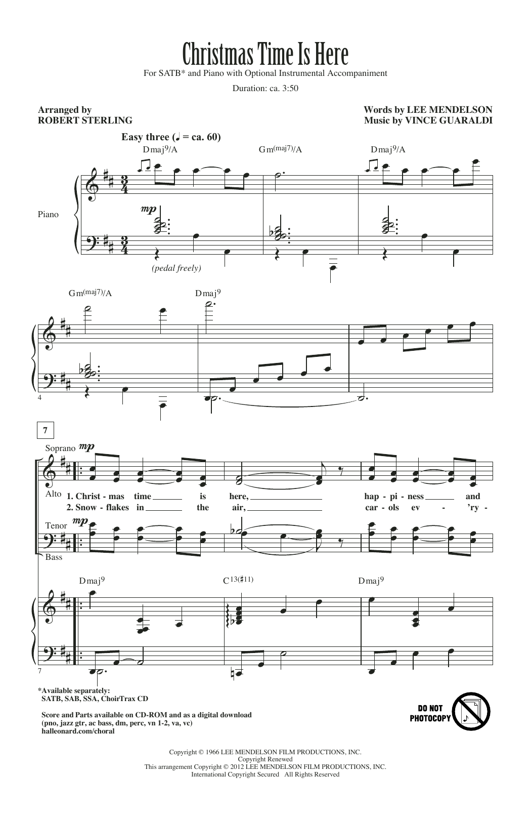 Vince Guaraldi Christmas Time Is Here (arr. Robert Sterling) sheet music notes and chords. Download Printable PDF.