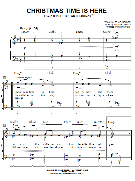 Vince Guaraldi Christmas Time Is Here [Jazz version] (arr. Phillip Keveren) sheet music notes and chords. Download Printable PDF.