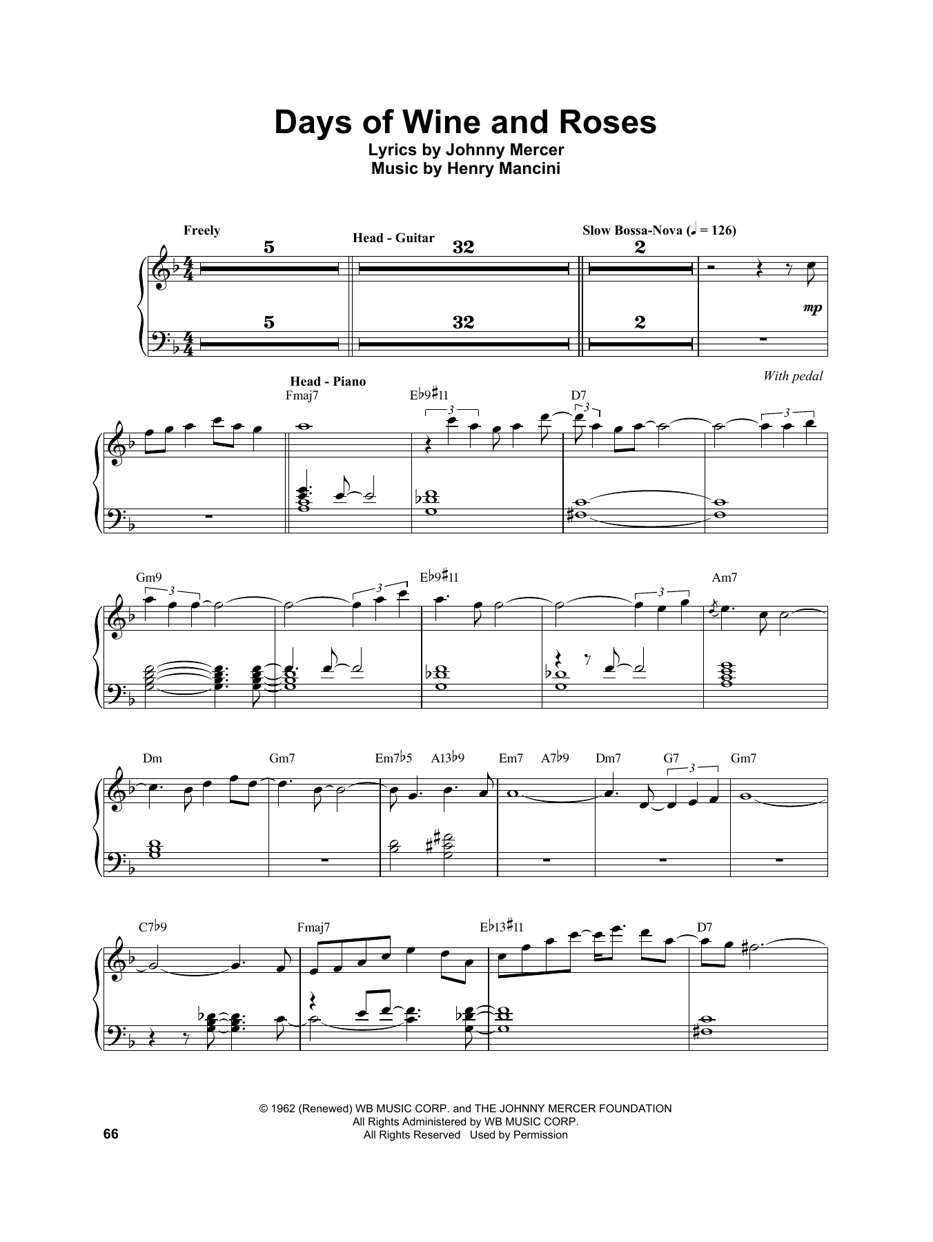 Vince Guaraldi Days Of Wine And Roses sheet music notes and chords. Download Printable PDF.