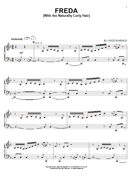 Vince Guaraldi Frieda (With The Naturally Curly Hair) sheet music notes and chords. Download Printable PDF.
