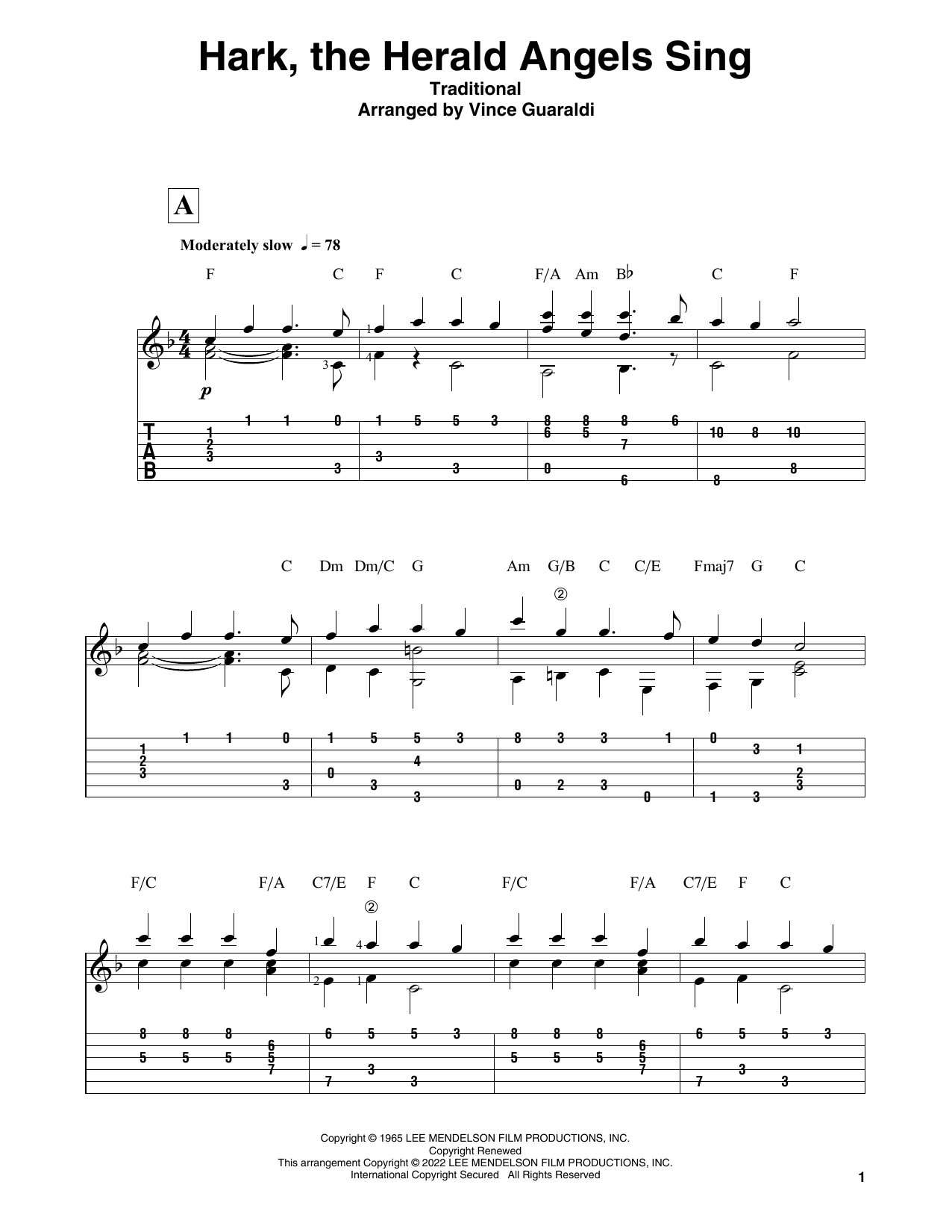 Vince Guaraldi Hark, The Herald Angels Sing (from A Charlie Brown Christmas) sheet music notes and chords. Download Printable PDF.