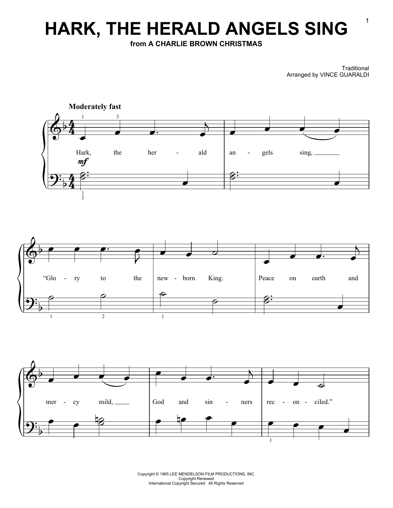 Vince Guaraldi Hark, The Herald Angels Sing sheet music notes and chords. Download Printable PDF.