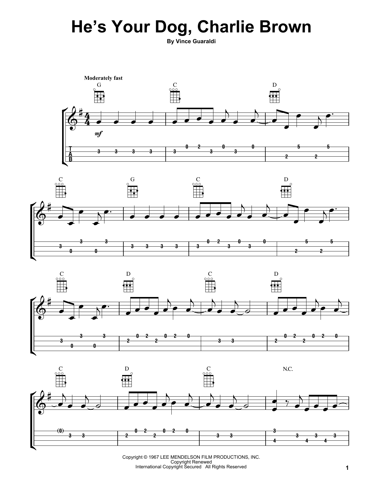 Learn to play Vince Guaraldi He's Your Dog, Charlie Brown sheet music for Ukulele in minutes. Price: 5.9900$ Vince Guaraldi He's Your Dog, Charlie Brown sheet music notes and chords arranged for Ukulele