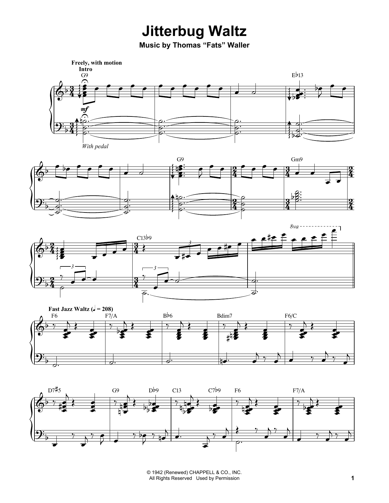 Vince Guaraldi Jitterbug Waltz sheet music notes and chords. Download Printable PDF.