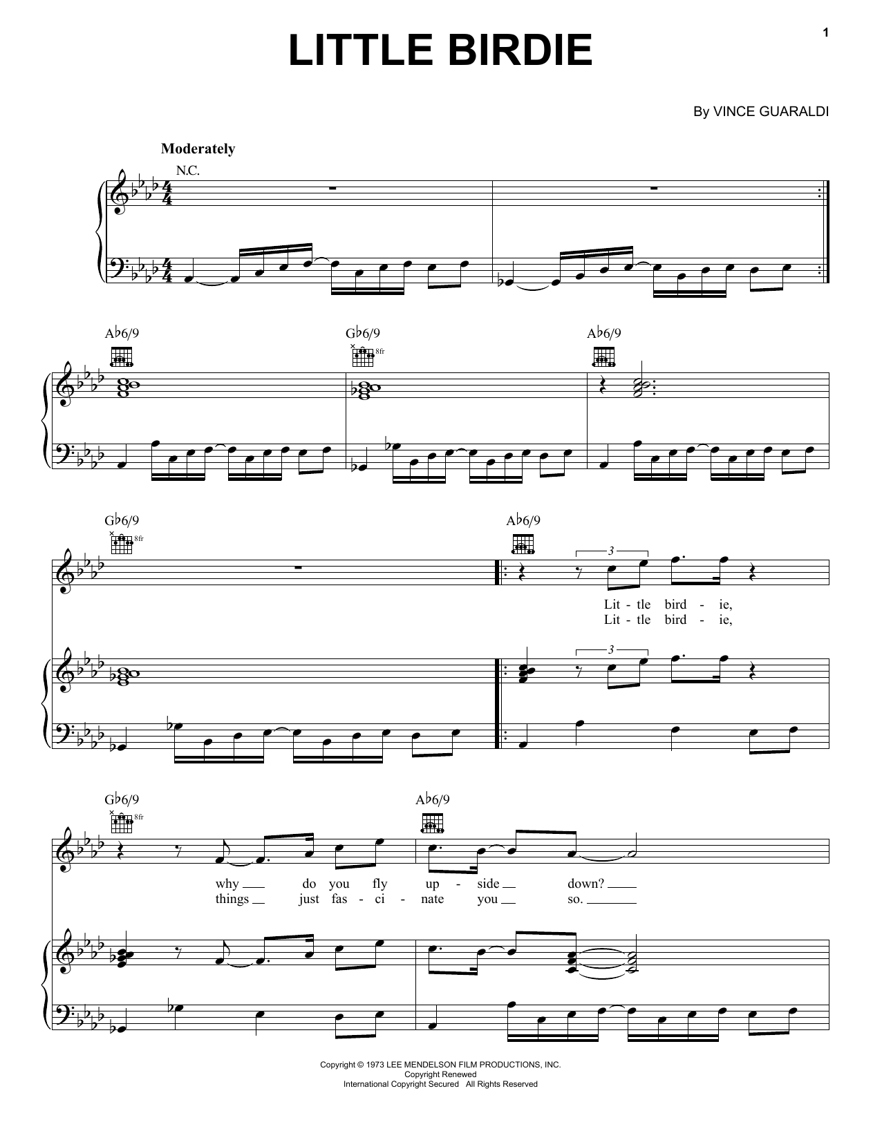 Vince Guaraldi Little Birdie sheet music notes and chords. Download Printable PDF.