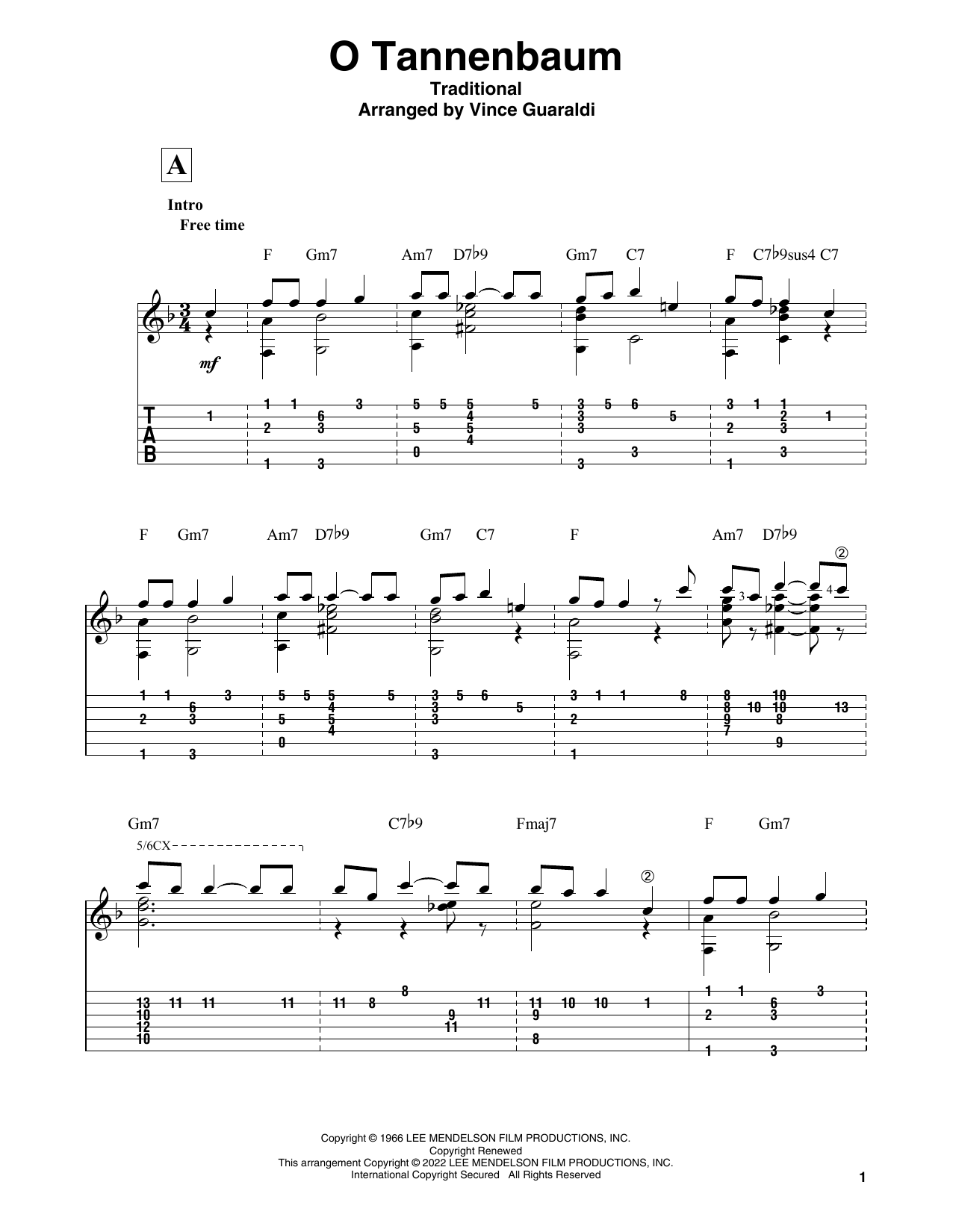 Vince Guaraldi O Tannenbaum (from A Charlie Brown Christmas) sheet music notes and chords. Download Printable PDF.