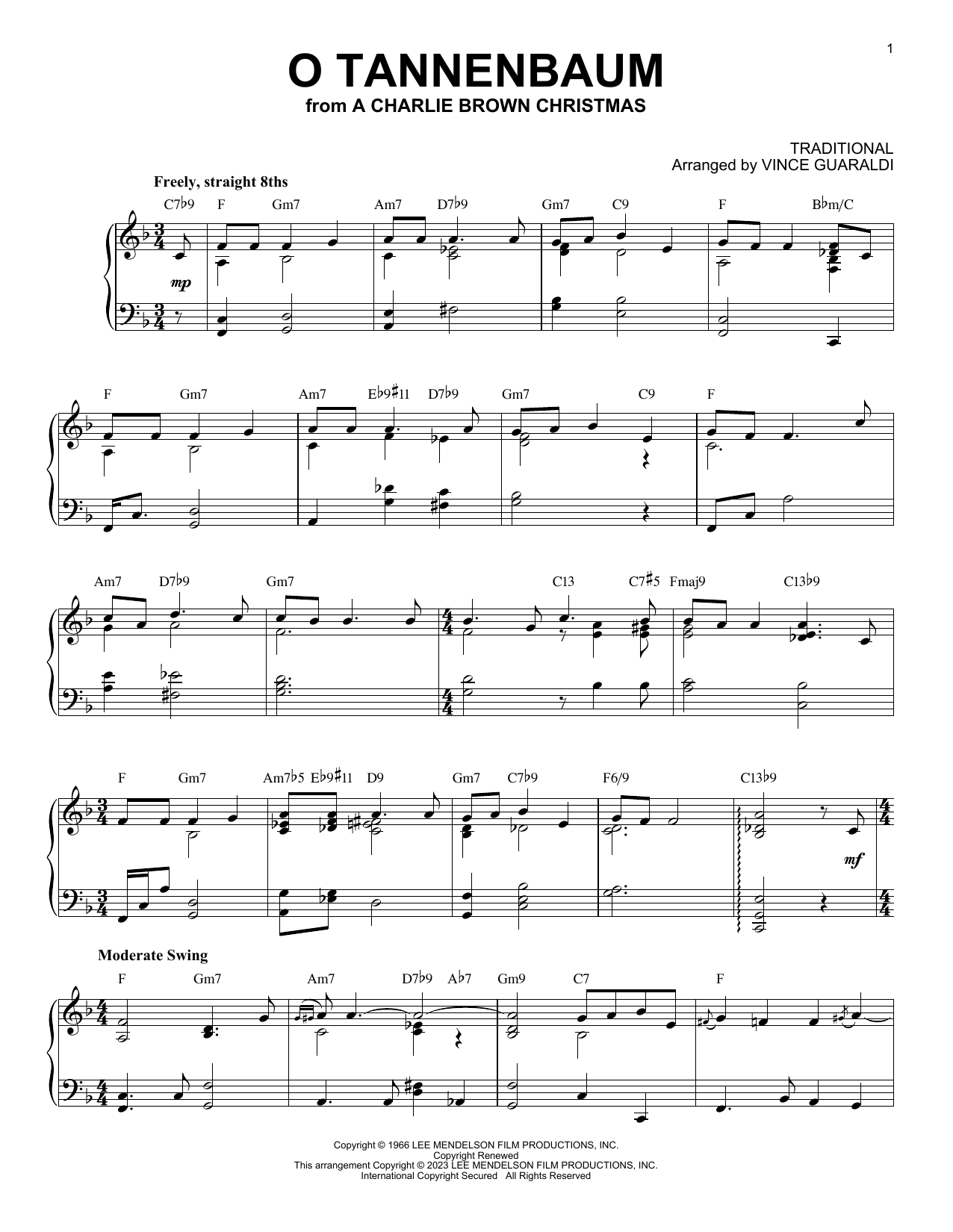 Vince Guaraldi O Tannenbaum [Jazz version] (arr. Brent Edstrom) sheet music notes and chords. Download Printable PDF.