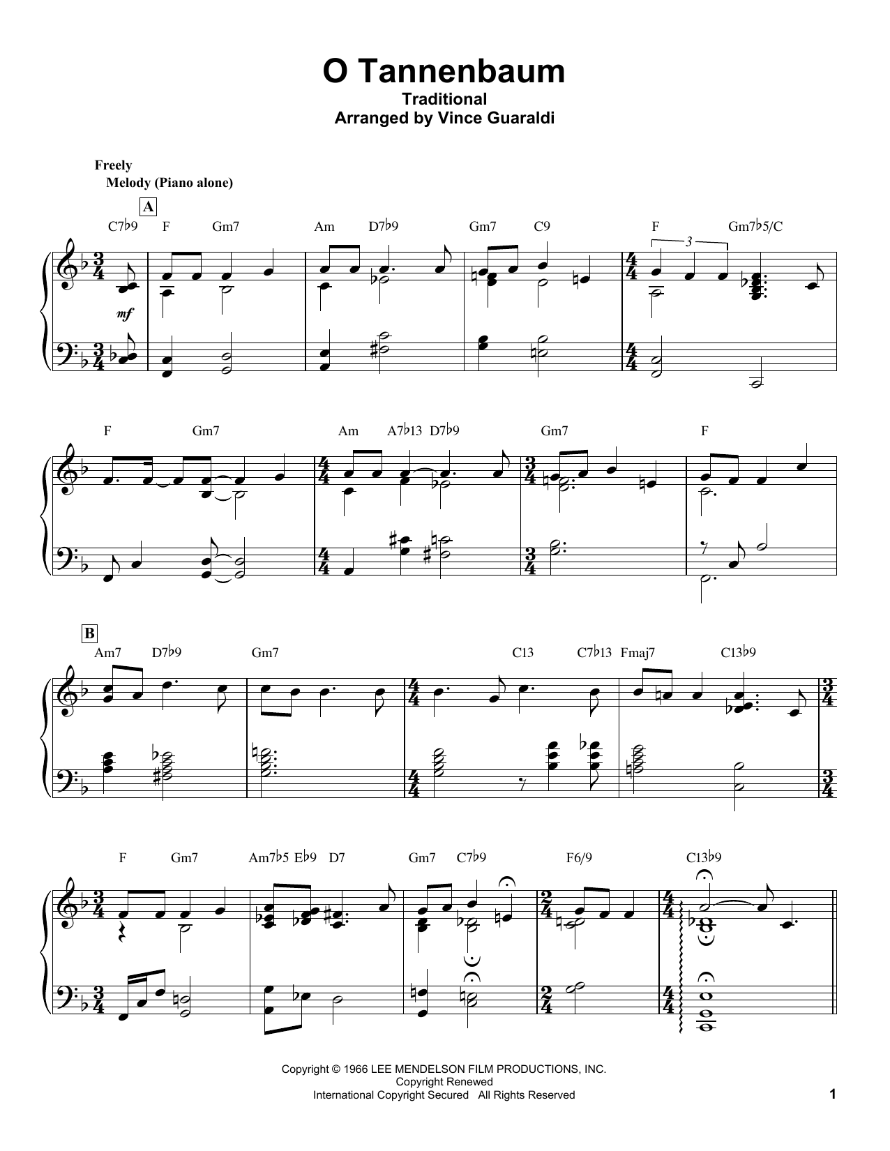 Vince Guaraldi O Tannenbaum sheet music notes and chords. Download Printable PDF.