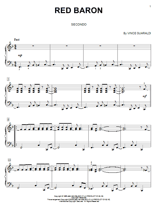 Learn to play Vince Guaraldi Red Baron sheet music for Ukulele in minutes. Price: 5.9900$ Vince Guaraldi Red Baron sheet music notes and chords arranged for Ukulele