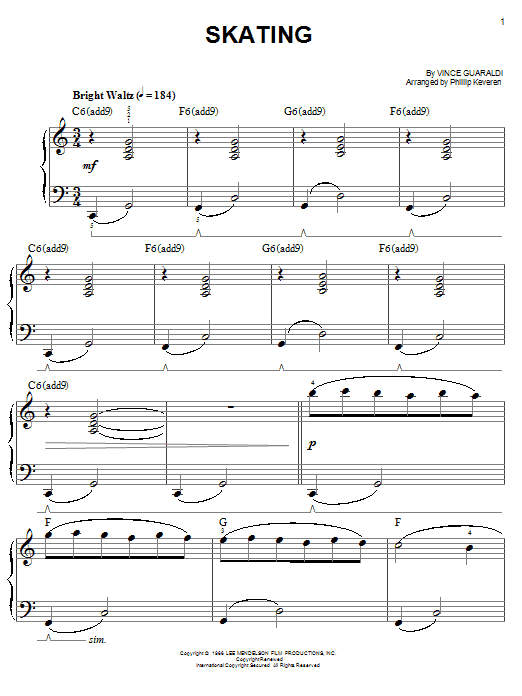 Vince Guaraldi Skating (from A Charlie Brown Christmas) sheet music notes and chords. Download Printable PDF.