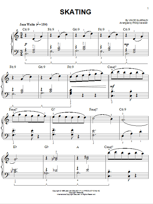 Vince Guaraldi Skating [Jazz version] (arr. Phillip Keveren) sheet music notes and chords. Download Printable PDF.