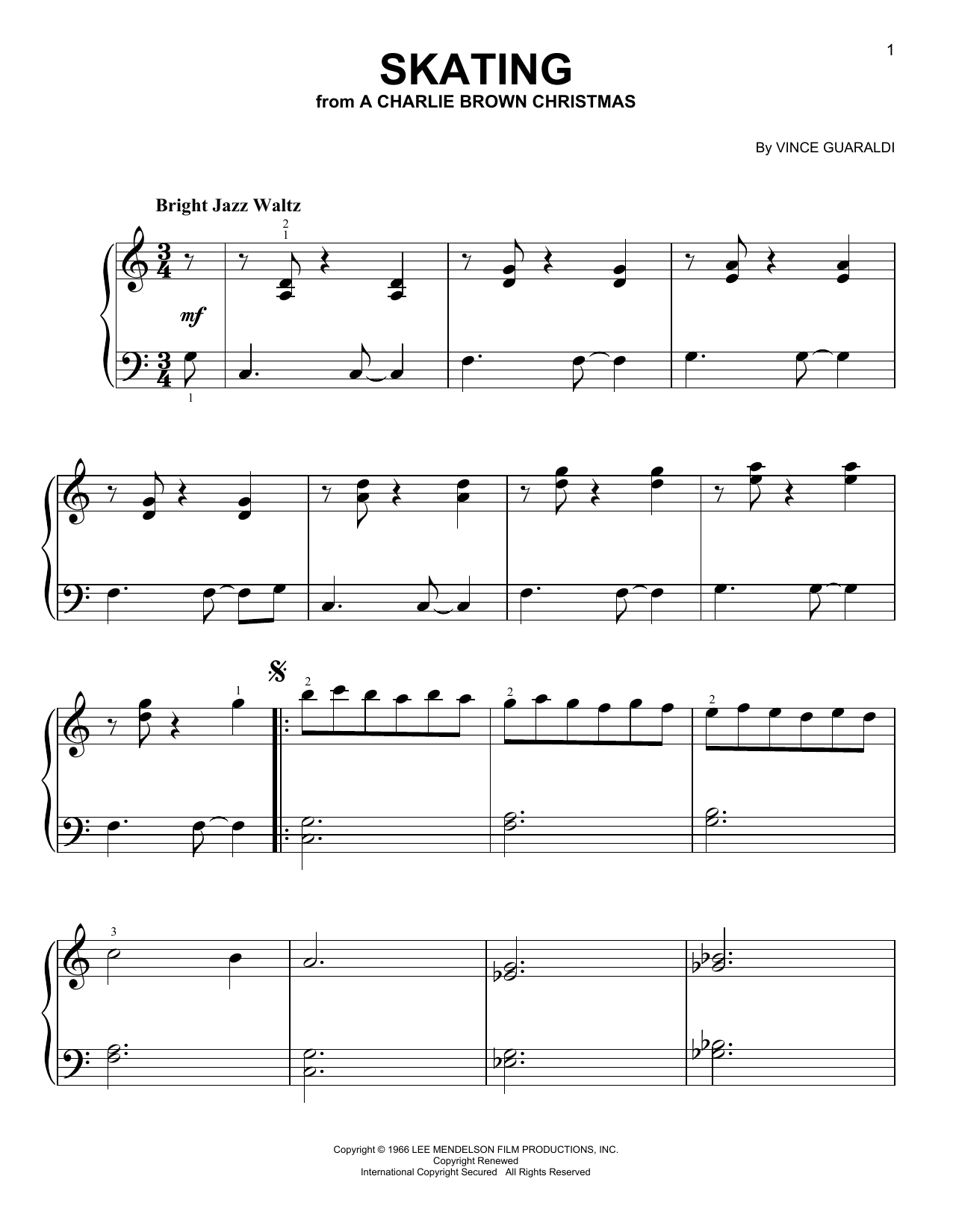 Vince Guaraldi Skating sheet music notes and chords. Download Printable PDF.