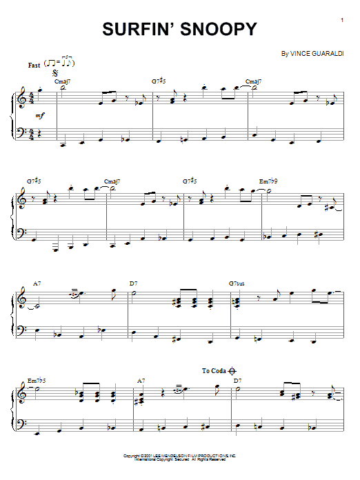 Learn to play Vince Guaraldi Surfin' Snoopy sheet music for Ukulele in minutes. Price: 5.9900$ Vince Guaraldi Surfin' Snoopy sheet music notes and chords arranged for Ukulele