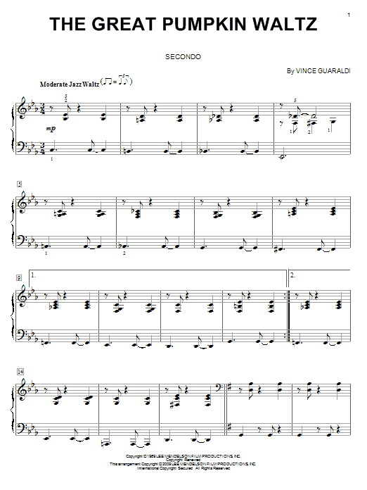 Vince Guaraldi The Great Pumpkin Waltz sheet music notes and chords. Download Printable PDF.