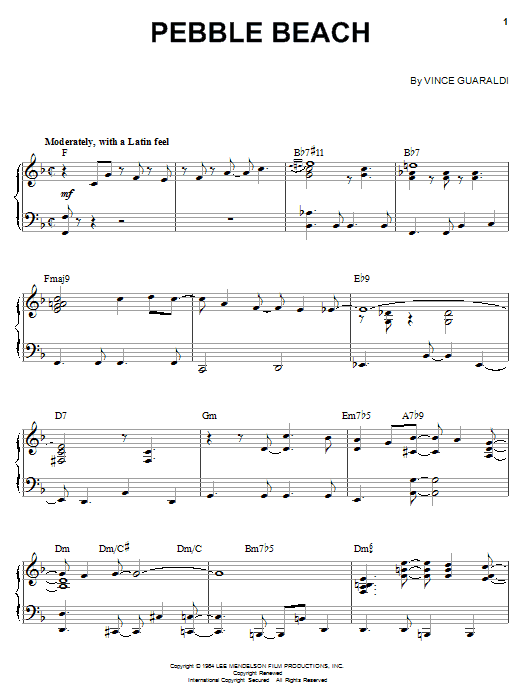 Learn to play Vince Guaraldi The Pebble Beach Theme sheet music for Piano Solo in minutes. Price: 7.8900$ Vince Guaraldi The Pebble Beach Theme sheet music notes and chords arranged for Piano Solo