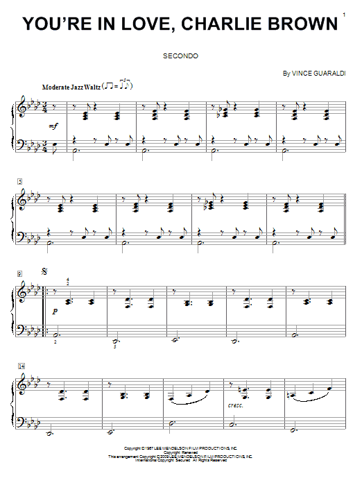 Vince Guaraldi You're In Love, Charlie Brown sheet music notes and chords arranged for Piano, Vocal & Guitar Chords (Right-Hand Melody)