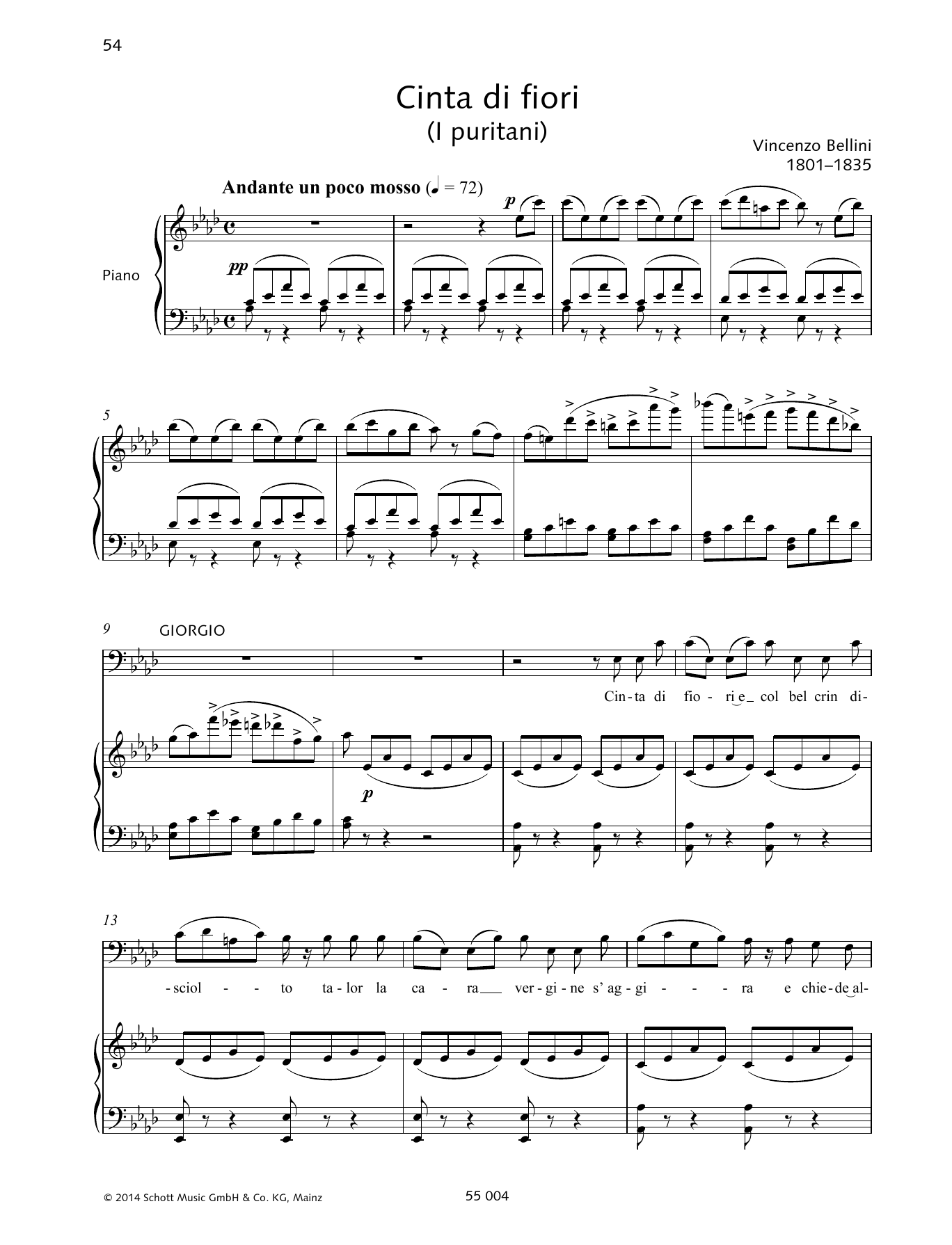 Vincenzo Bellini Cinta di fiori sheet music notes and chords. Download Printable PDF.