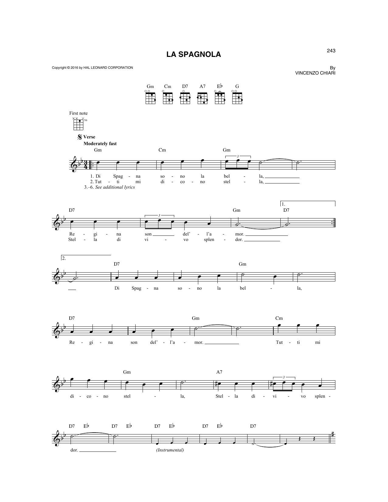 Vincenzo Chiari La Spagnola sheet music notes and chords. Download Printable PDF.