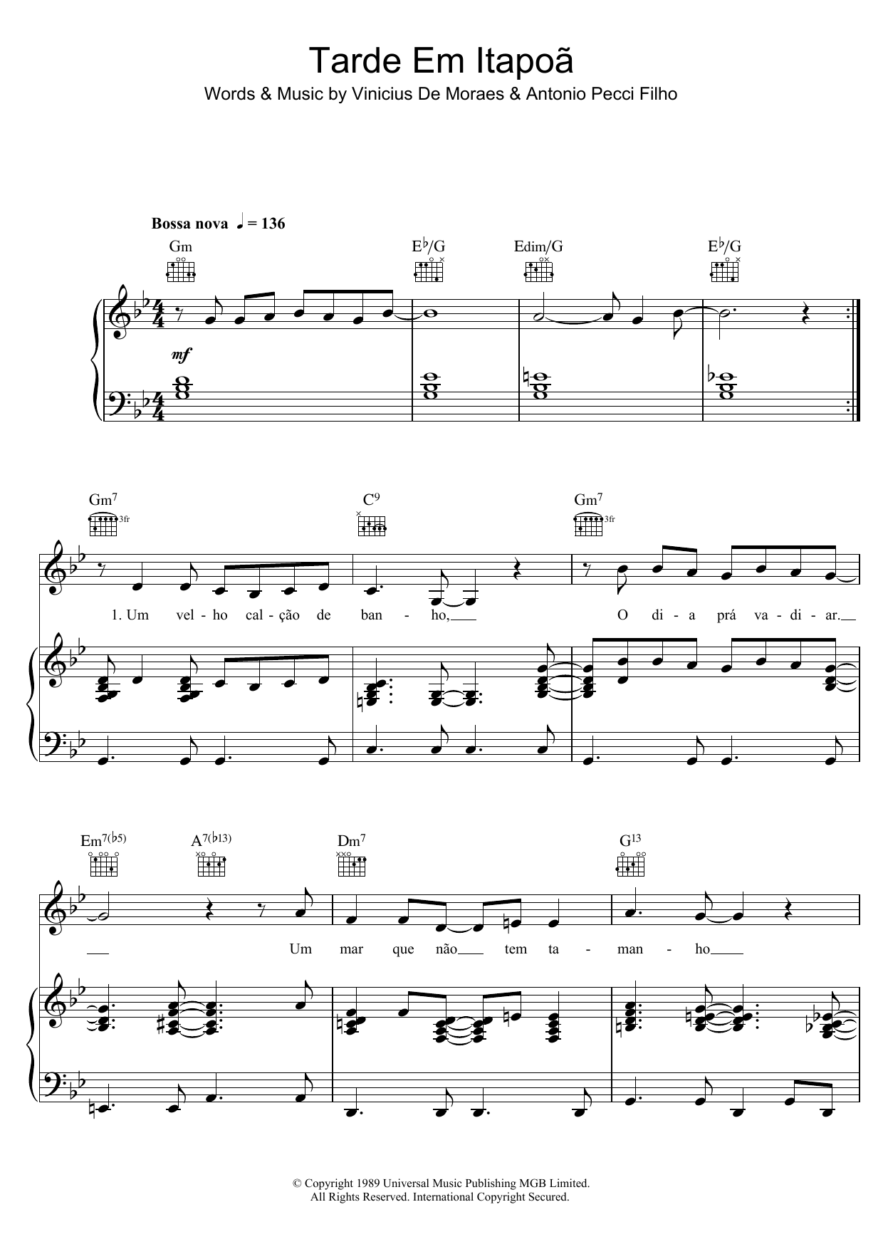 Vinicius De Moraes Tarde Em Itapoa sheet music notes and chords. Download Printable PDF.