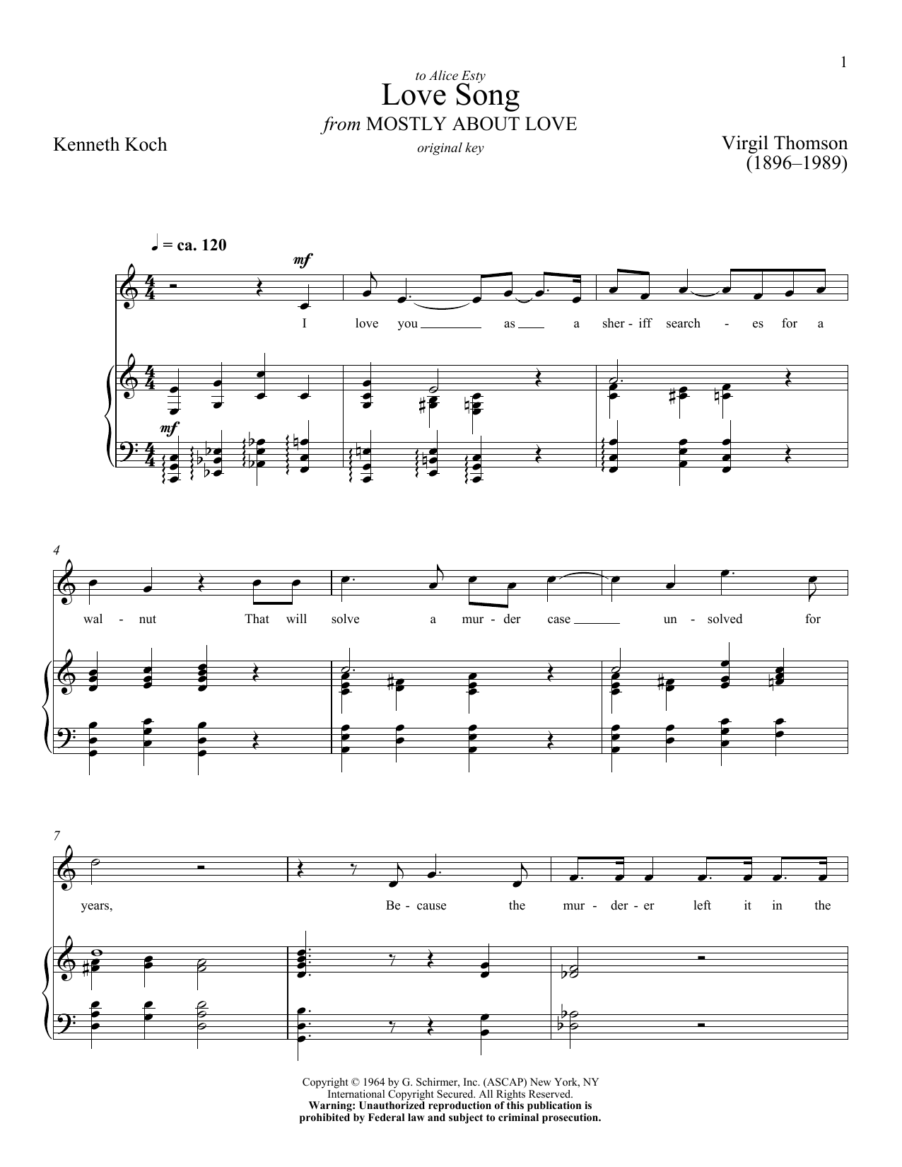 Virgil Thomson Love Song sheet music notes and chords. Download Printable PDF.