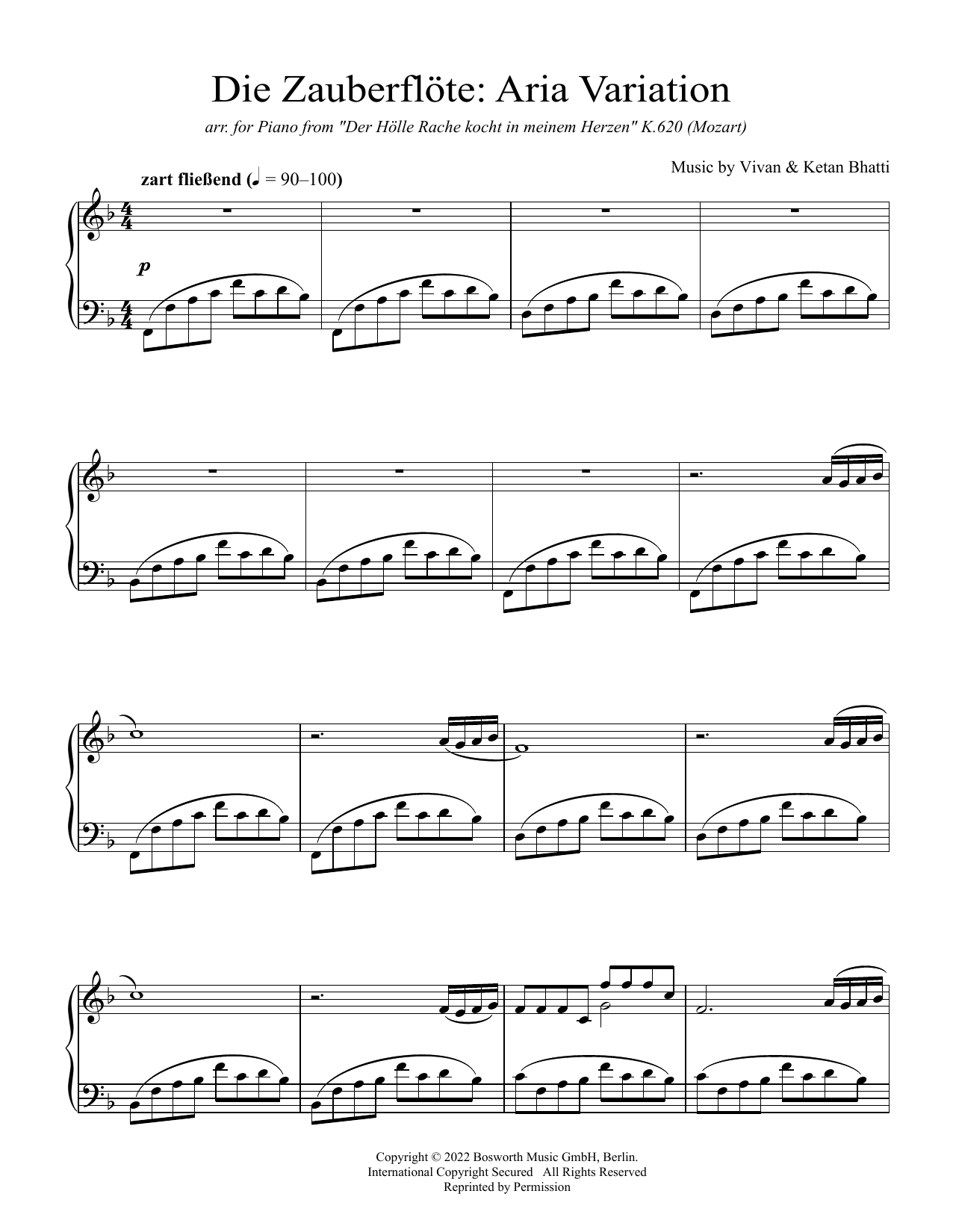 Learn to play Vivan & Ketan Bhatti Die Zauberflöte: Aria Variation sheet music for Piano Solo in minutes. Price: 7.8900$ Vivan & Ketan Bhatti Die Zauberflöte: Aria Variation sheet music notes and chords arranged for Piano Solo