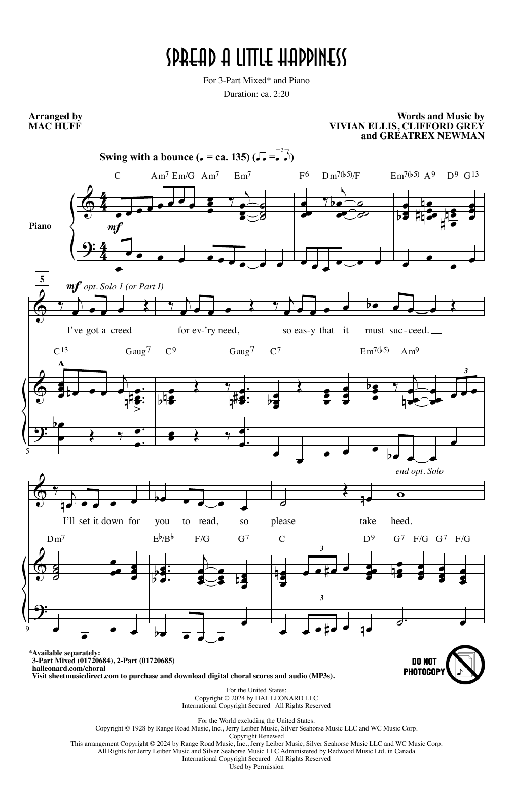 Vivian Ellis, Greatrex Newman, and Clifford Grey Spread A Little Happiness (arr. Mac Huff) sheet music notes and chords. Download Printable PDF.