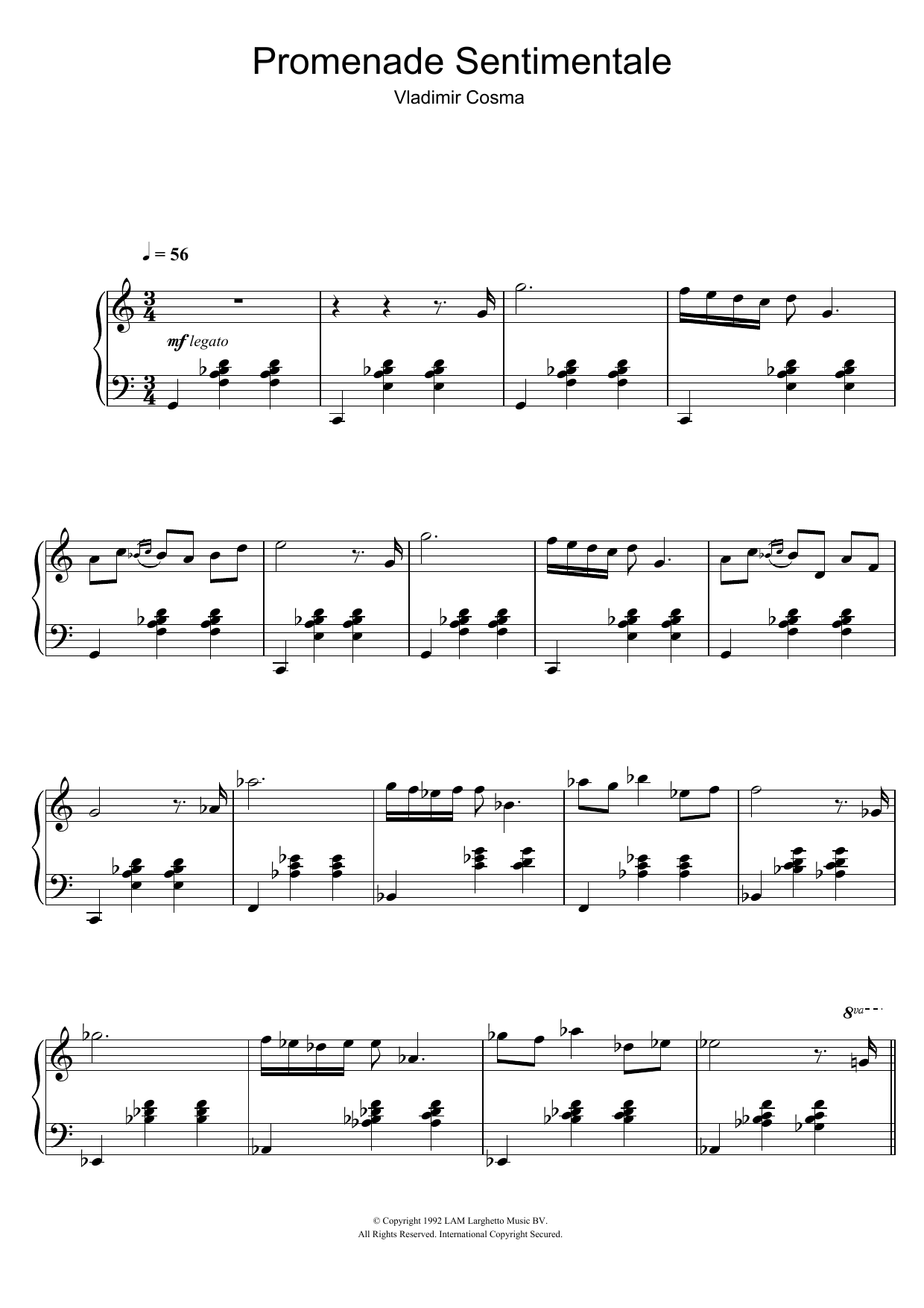 Vladimir Cosma Promenade Sentimentale sheet music notes and chords. Download Printable PDF.