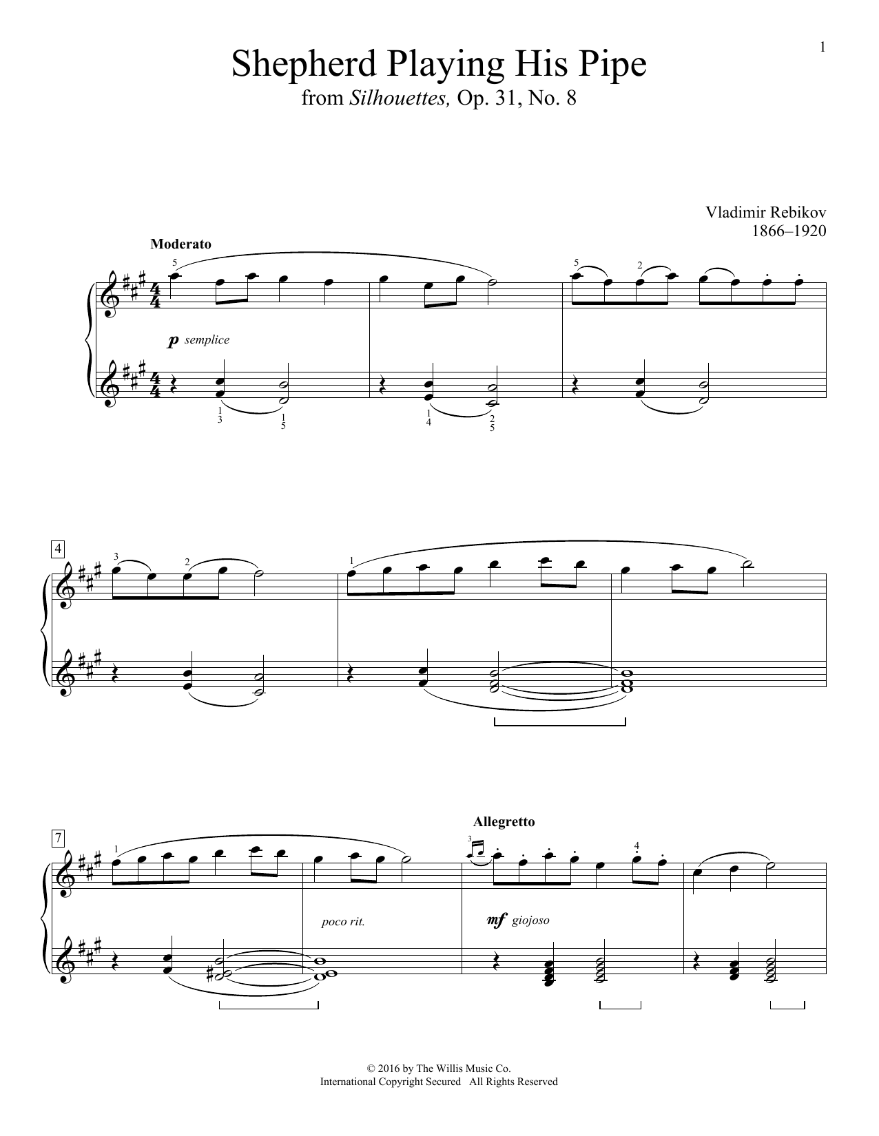 Learn to play Vladimir Rebikov Shepherd Playing His Pipe sheet music for Educational Piano in minutes. Price: 6.9900$ Vladimir Rebikov Shepherd Playing His Pipe sheet music notes and chords arranged for Educational Piano