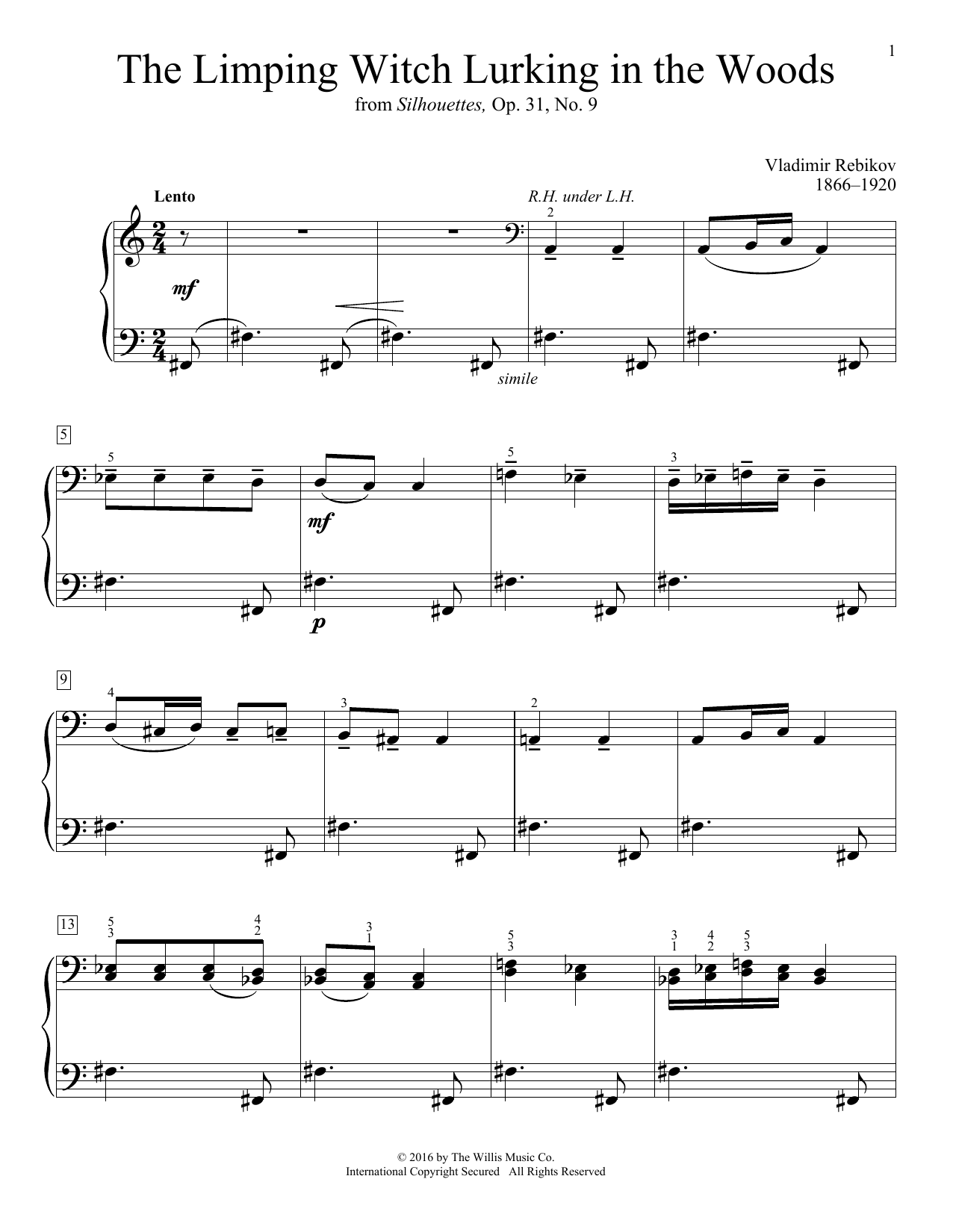 Learn to play Vladimir Rebikov The Limping Witch Lurking In The Woods sheet music for Educational Piano in minutes. Price: 6.9900$ Vladimir Rebikov The Limping Witch Lurking In The Woods sheet music notes and chords arranged for Educational Piano