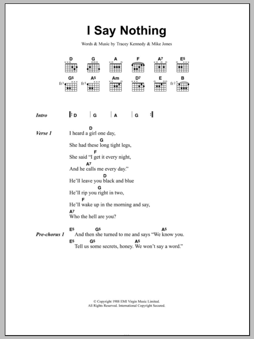 Learn to play Voice Of The Beehive I Say Nothing sheet music for Guitar Chords/Lyrics in minutes. Price: 4.4900$ Voice Of The Beehive I Say Nothing sheet music notes and chords arranged for Guitar Chords/Lyrics