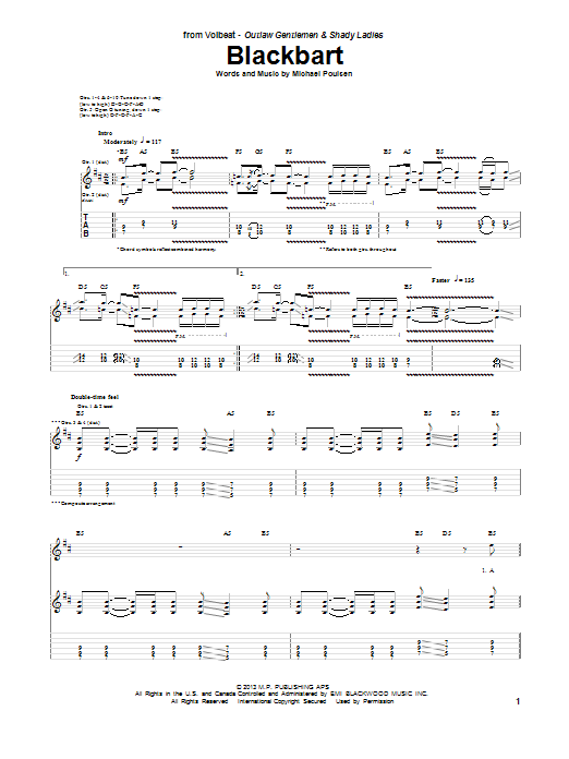 Learn to play Volbeat Blackbart sheet music for Guitar Tab in minutes. Price: 7.8900$ Volbeat Blackbart sheet music notes and chords arranged for Guitar Tab