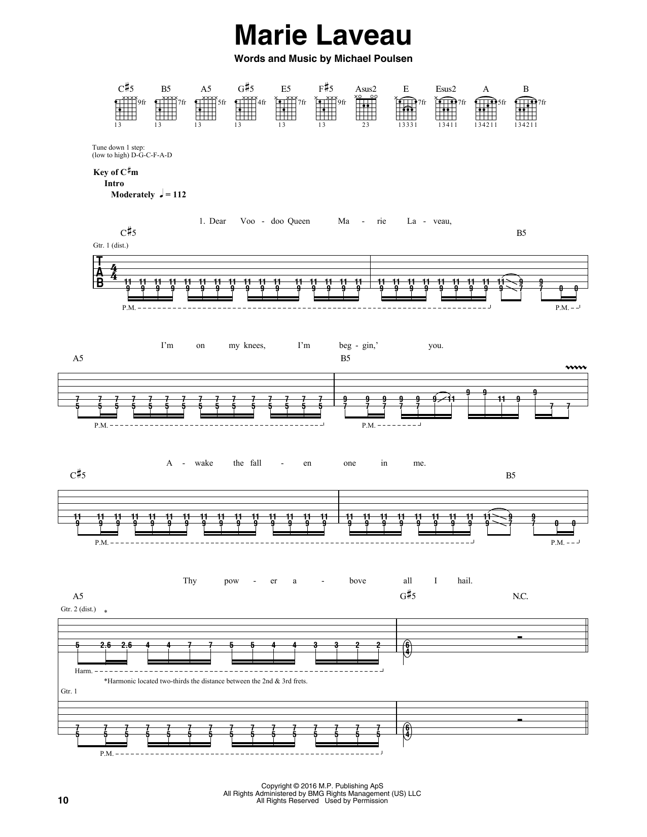 Volbeat Marie Laveau sheet music notes and chords. Download Printable PDF.