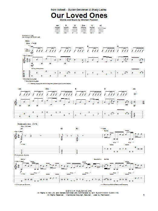 Learn to play Volbeat Our Loved Ones sheet music for Guitar Tab in minutes. Price: 7.8900$ Volbeat Our Loved Ones sheet music notes and chords arranged for Guitar Tab