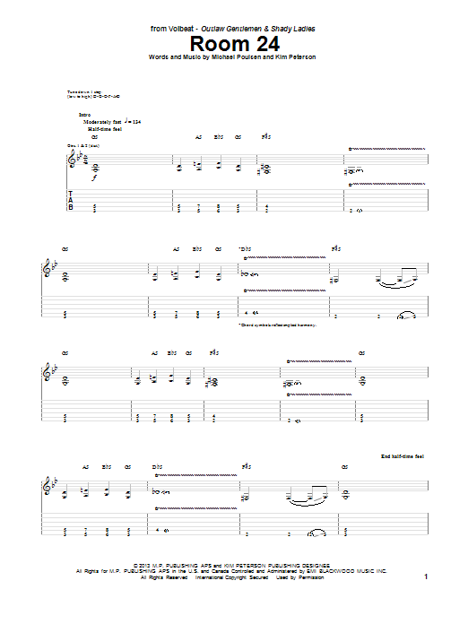Learn to play Volbeat Room 24 sheet music for Guitar Tab in minutes. Price: 7.8900$ Volbeat Room 24 sheet music notes and chords arranged for Guitar Tab