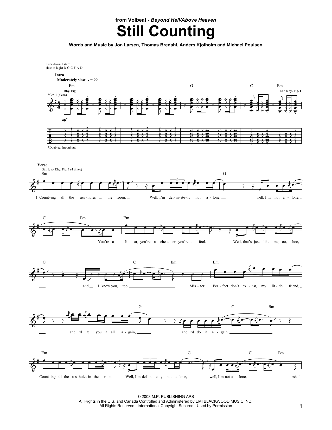 Learn to play Volbeat Still Counting sheet music for Guitar Tab in minutes. Price: 7.8900$ Volbeat Still Counting sheet music notes and chords arranged for Guitar Tab