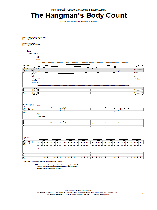 Learn to play Volbeat The Hangman's Body Count sheet music for Guitar Tab in minutes. Price: 7.8900$ Volbeat The Hangman's Body Count sheet music notes and chords arranged for Guitar Tab