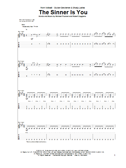 Learn to play Volbeat The Sinner Is You sheet music for Guitar Tab in minutes. Price: 7.8900$ Volbeat The Sinner Is You sheet music notes and chords arranged for Guitar Tab