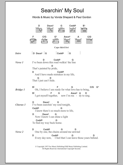 Vonda Shepard Searchin' My Soul (theme from Ally McBeal) sheet music notes and chords. Download Printable PDF.