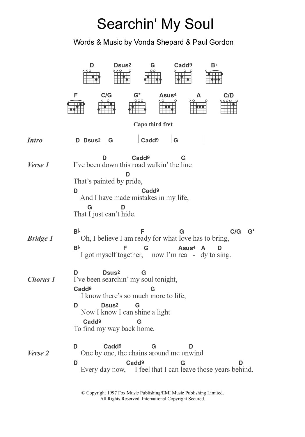 Vonda Shepard Searchin' My Soul (theme from Ally McBeal) sheet music notes and chords. Download Printable PDF.