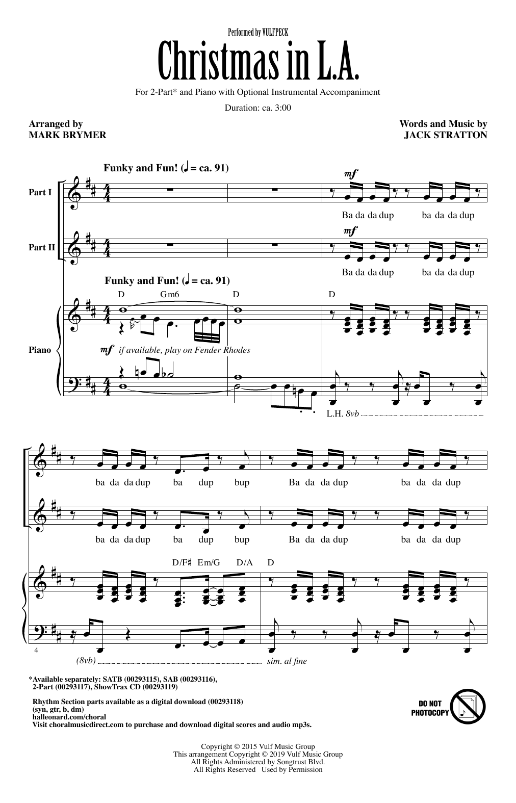 Vulfpeck Christmas In L.A. (arr. Mark Brymer) sheet music notes and chords arranged for 2-Part Choir