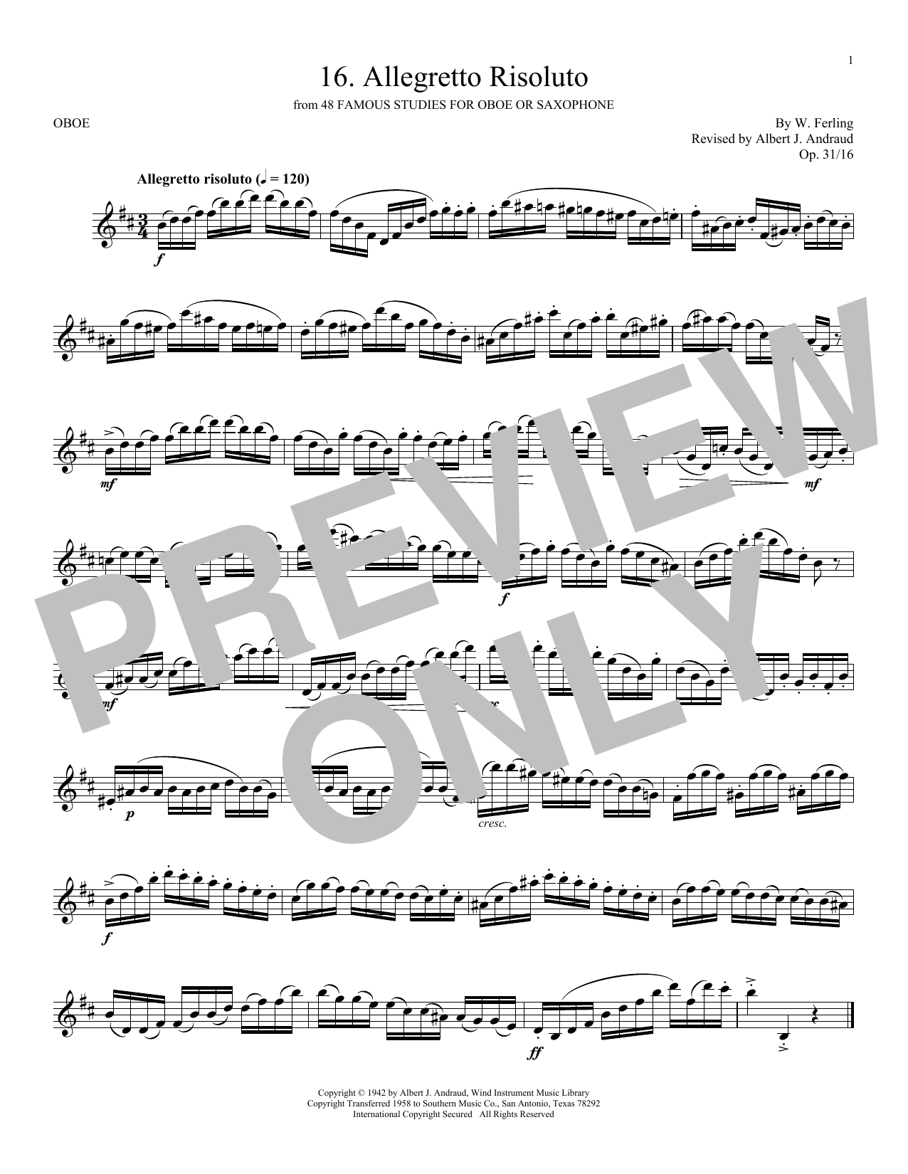 W. Ferling Etude No. 16 sheet music notes and chords. Download Printable PDF.