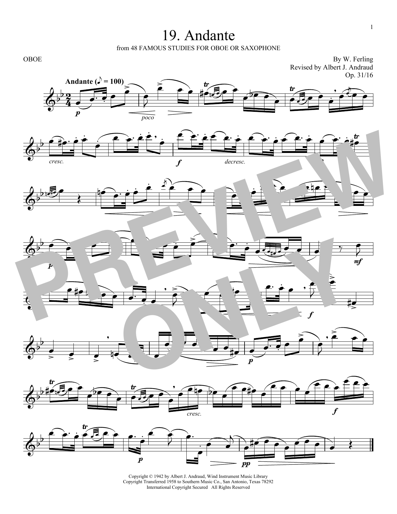 W. Ferling Etude No. 19 sheet music notes and chords. Download Printable PDF.