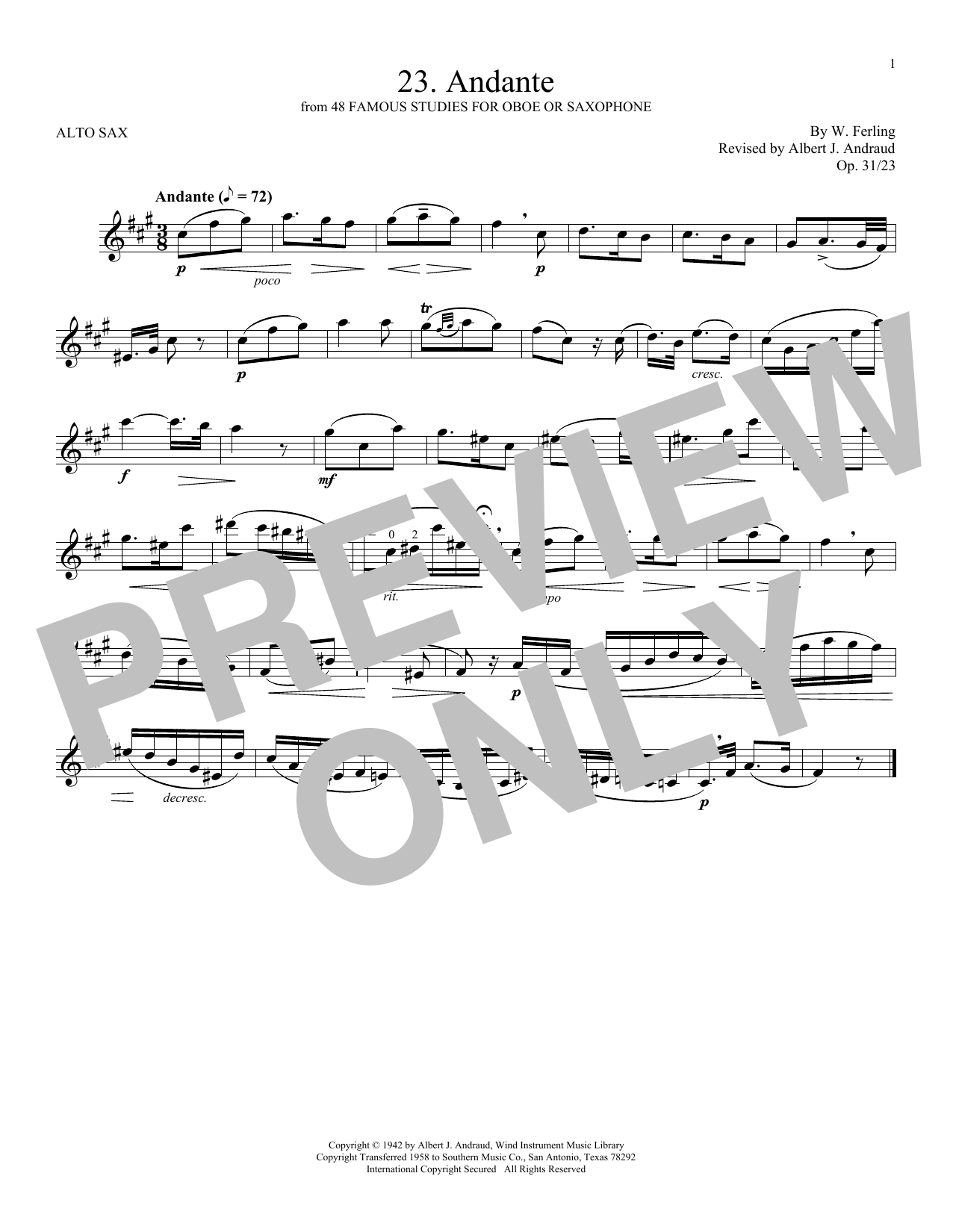 W. Ferling Etude No. 23 sheet music notes and chords. Download Printable PDF.