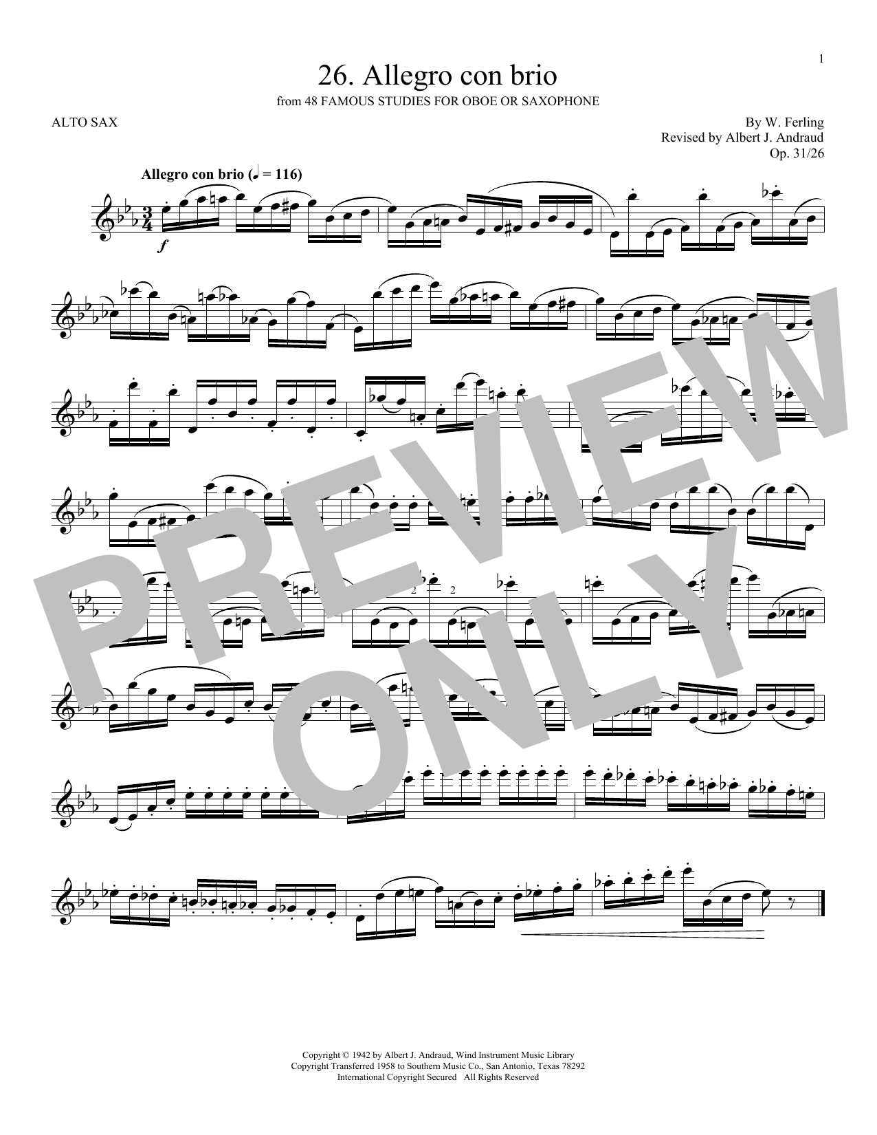 W. Ferling Etude No. 26 sheet music notes and chords. Download Printable PDF.