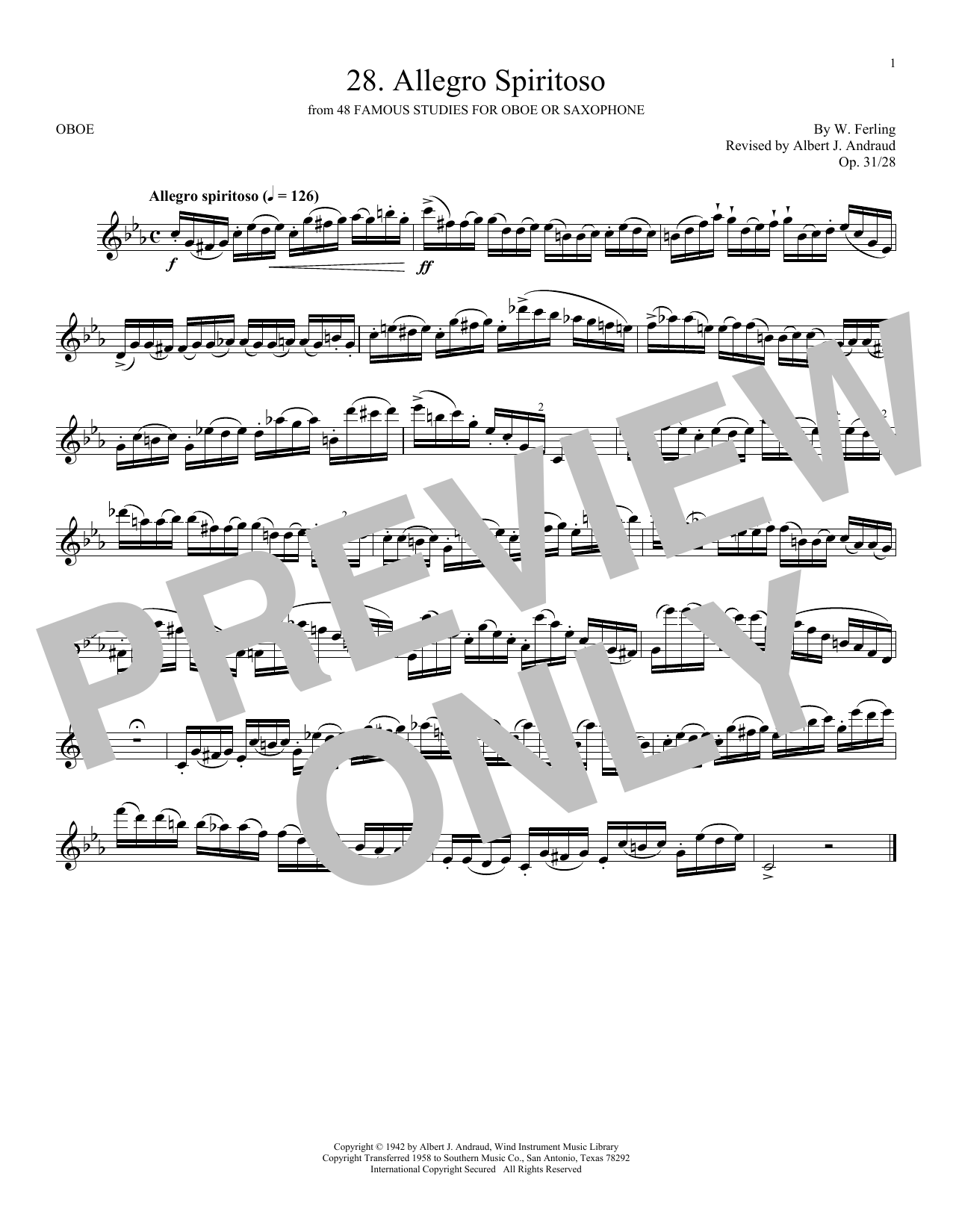 W. Ferling Etude No. 28 sheet music notes and chords. Download Printable PDF.