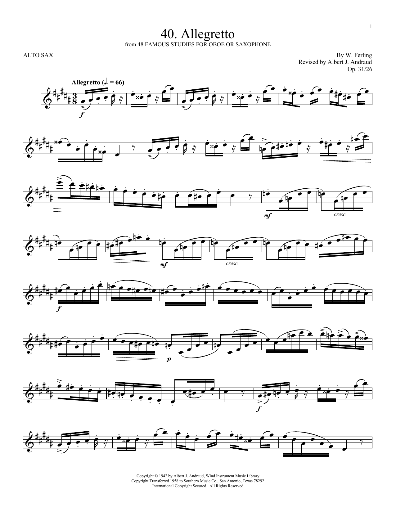 W. Ferling Etude No. 40 sheet music notes and chords. Download Printable PDF.