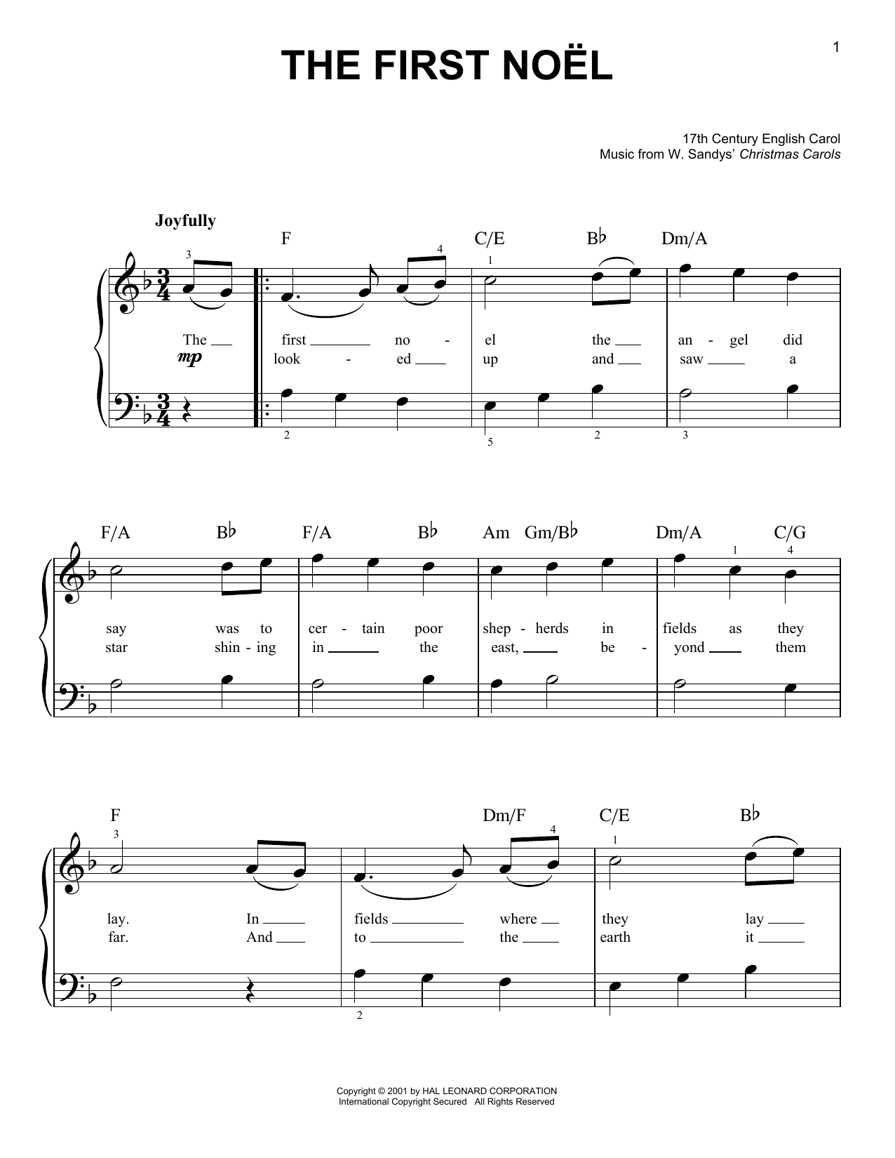 W. Sandys' Christmas Carols The First Noel sheet music notes and chords arranged for Guitar Ensemble